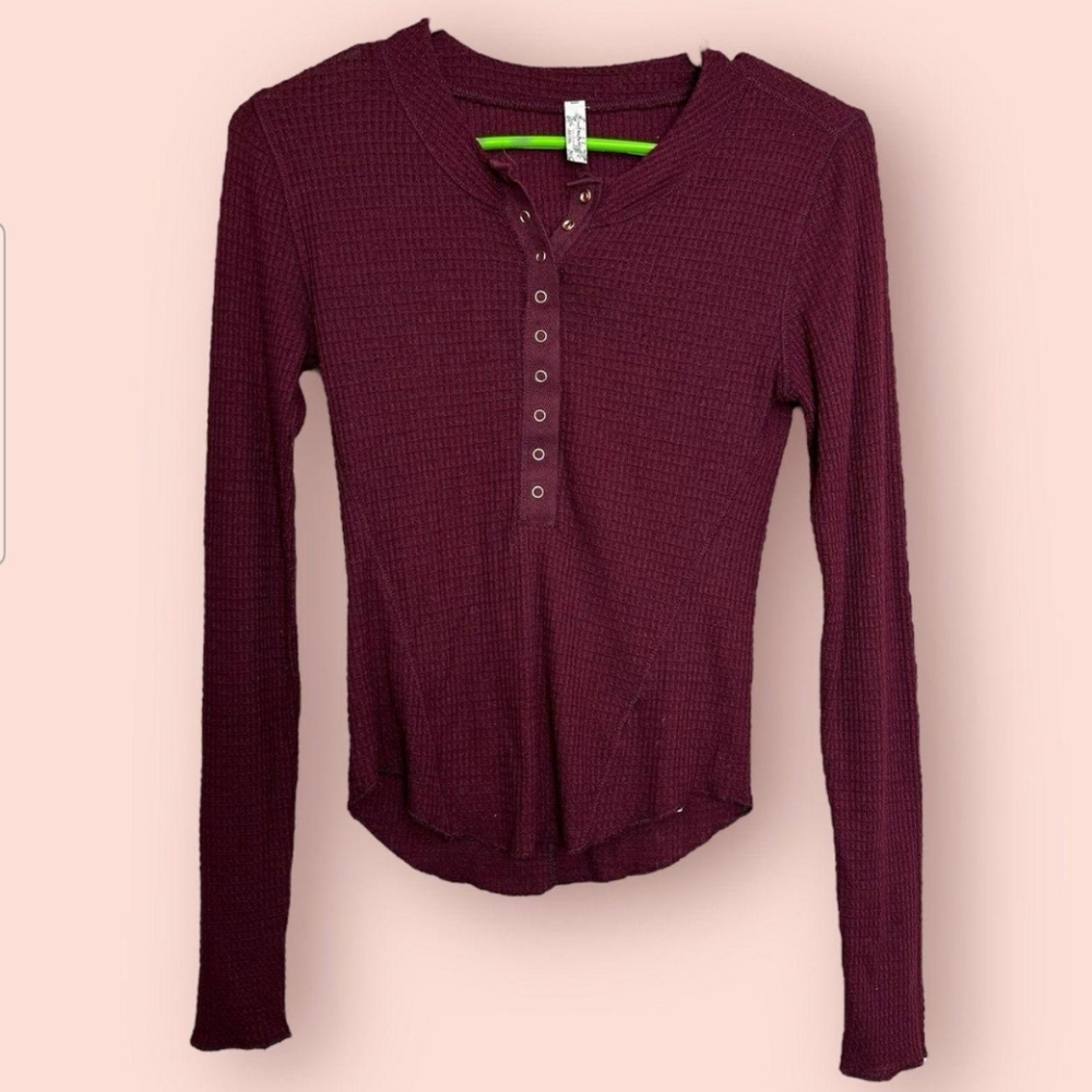 Intimately Free People Thermal Top Burgundy Snap Front Casual
